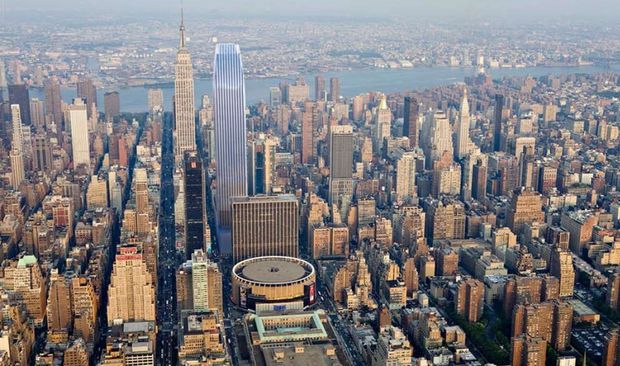 The skyline with 15 Penn Plaza, as envisioned by opponents.